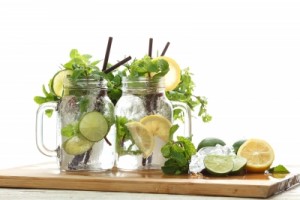 Water with lemon and herbs